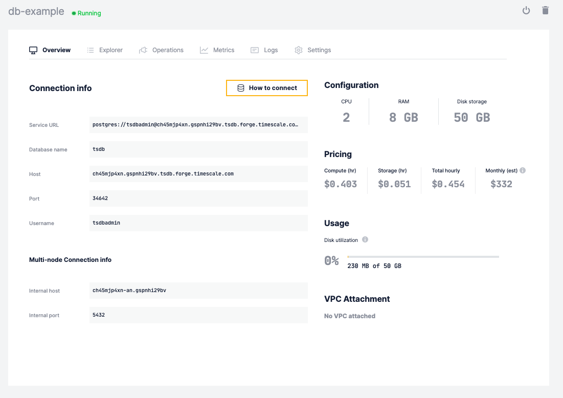 View Timescale Forge service information