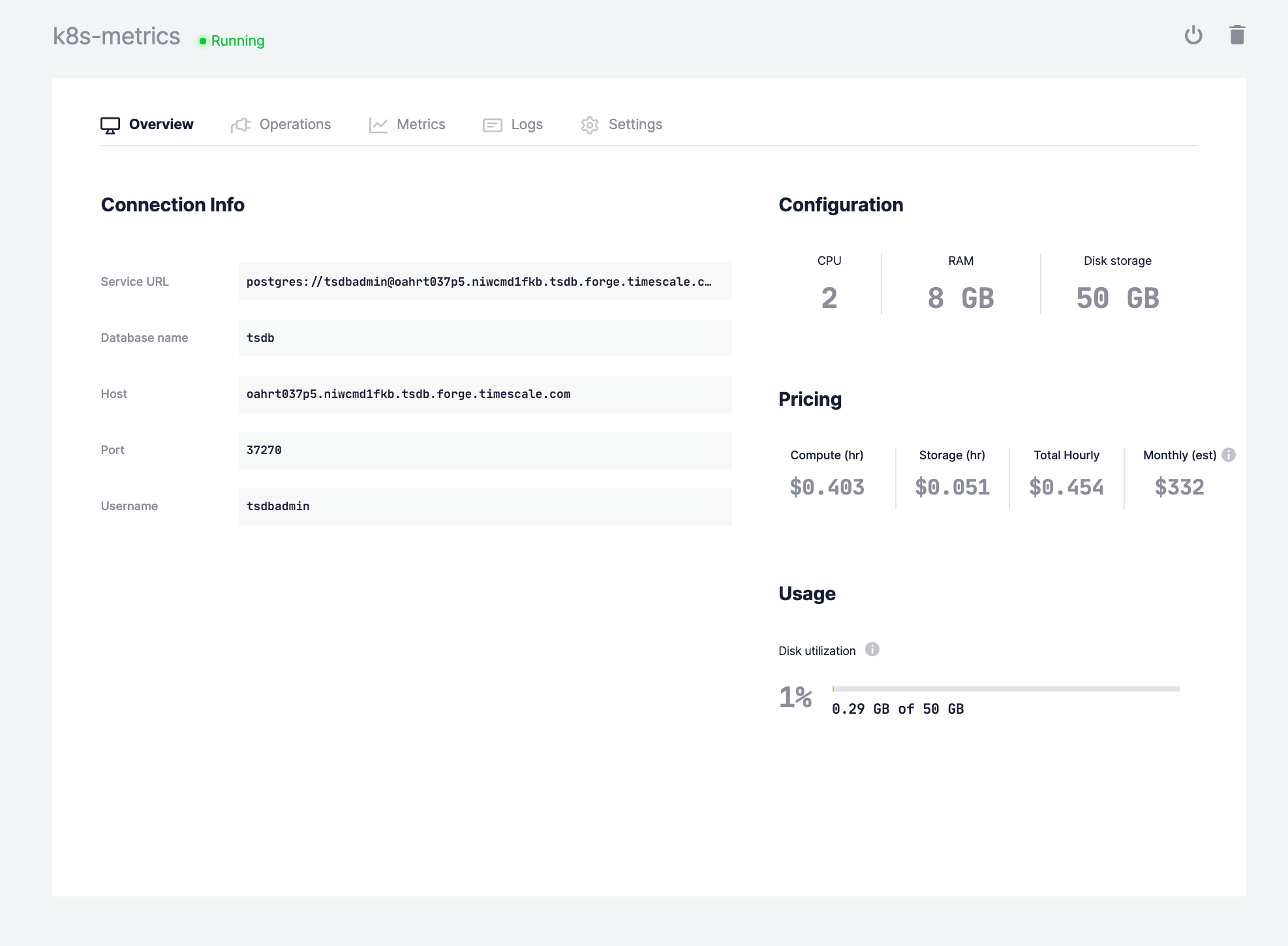 View Timescale Forge service information