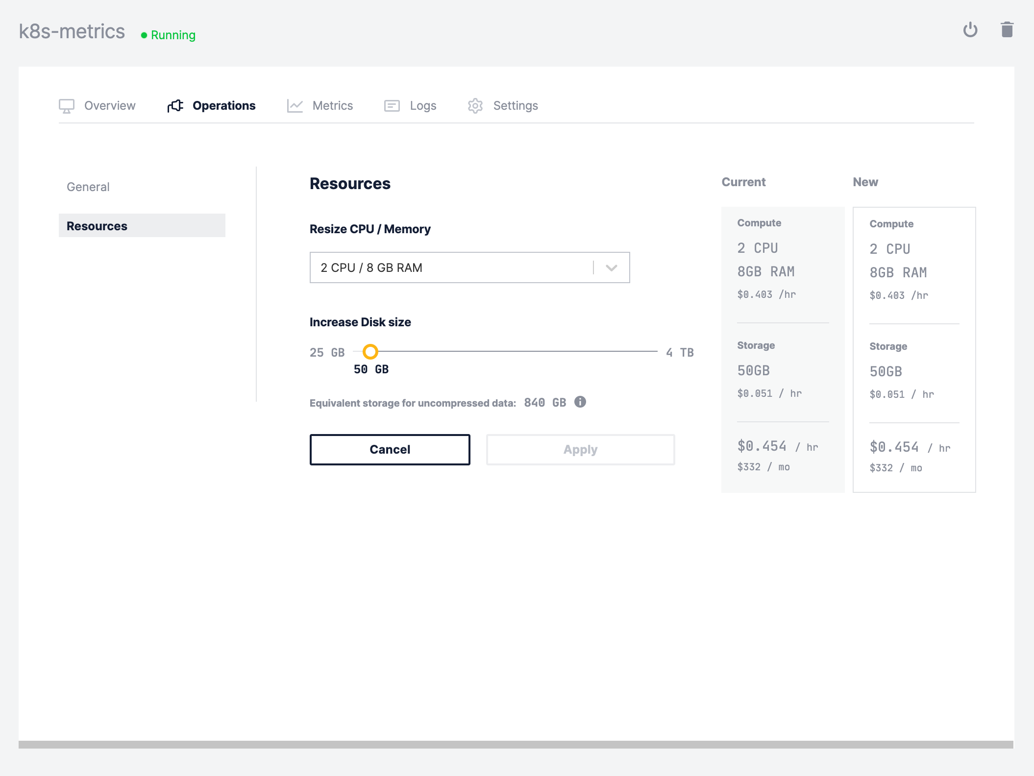 View Timescale Forge service resource information