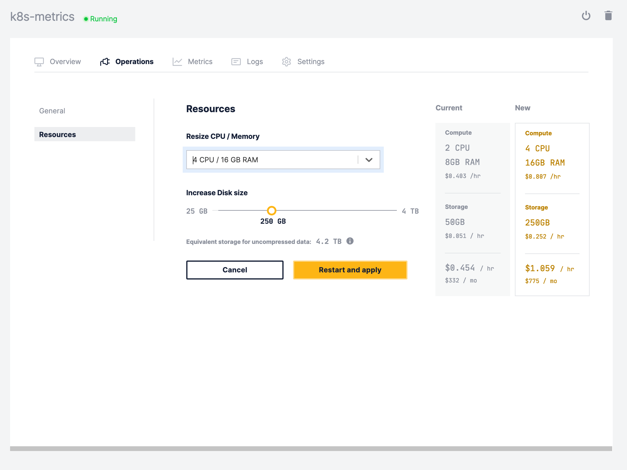 View Timescale Forge service apply resize