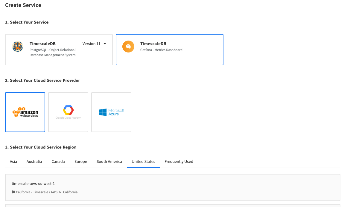 Create a new Grafana service