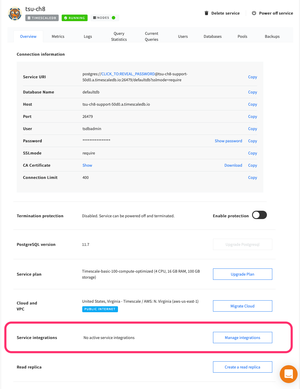 Manage Service integrations on your managed service